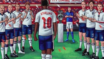 Raheem Sterling sebagai salah satu bintang disambut tepuk tangan oleh para bintang masa silam Inggris. Foto: Twitter