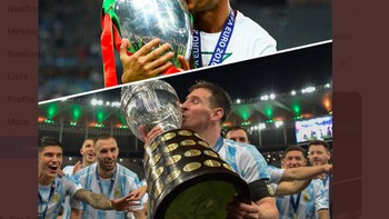 Messi pun menyamai rival abadinya Cristiano Ronaldo yang telah lebih dulu mempersembahkan Piala Eropa bagi Portugal. Foto: Twitter