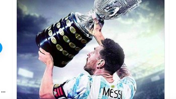 Warga Argentina ini tak dapat menutupi kegirangannya negaranya juara Amerika. Foto: Twitter