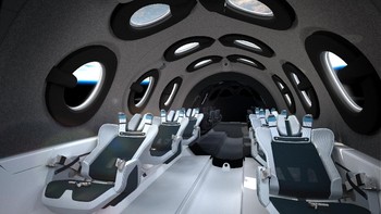 Ini adalah interor kabin VSS Unity yang akan ditempati oleh penumpang Virgin Galactic. Branson dan kru lainnya akan duduk di salah satu kursi ini. Foto: Virgin Galactic