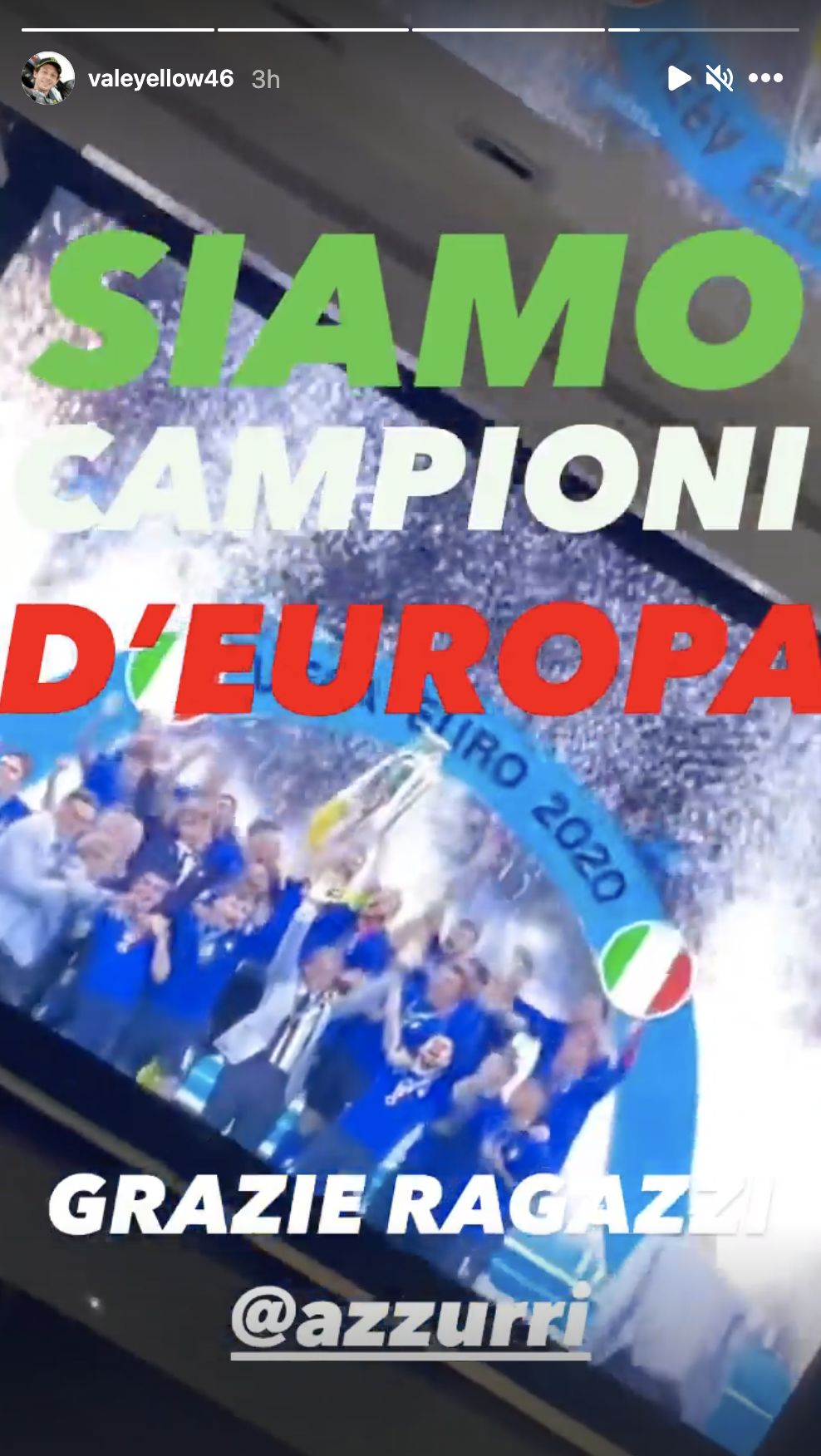 Unggahan Instagram story Valentino Rossi usai kemenangan Italia di Euro 2020