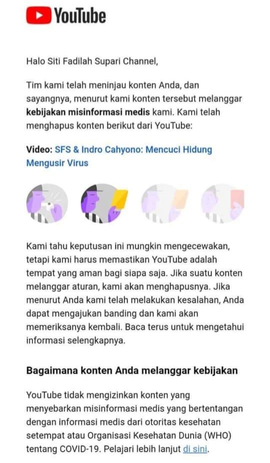 Konten YouTube Eks Menkes Siti Fadilah di-takedown YouTube