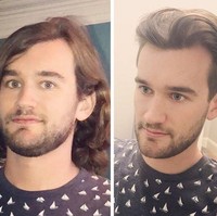 Potongan rambut klimis yang ditata acak bagian atasnya membuat wajah pria ini terlihat lebih tirus. Foto: Dok. Reddit