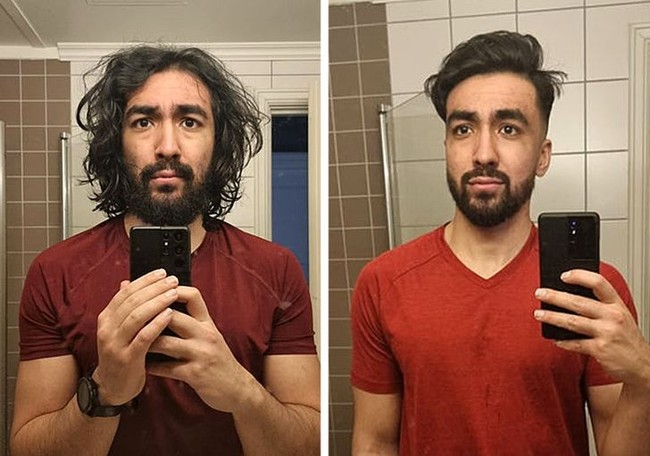 Setelah bertahun-tahun tidak merawat diri dan grooming, pria ini memutuskan pergi ke pangkas rambut. Hasilnya pun jauh lebih baik. Foto: Dok. Reddit