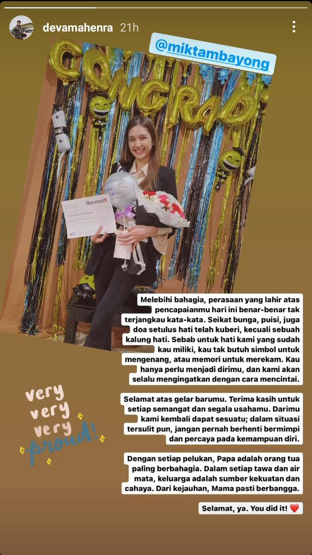 Deva Mahenra persembahkan untaian kalimat puitis untuk Mikha Tambayong