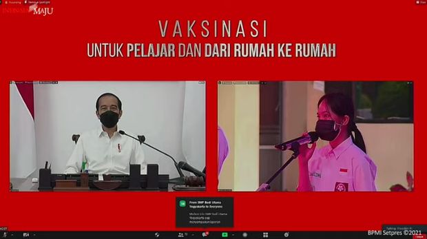 Presiden RI Menyapa Peserta Vaksinasi Covid-19 untuk Pelajar SMP dan SMA, 14 Juli 2021. (Tangkapan Layar Youtube Sekretariat Presiden)