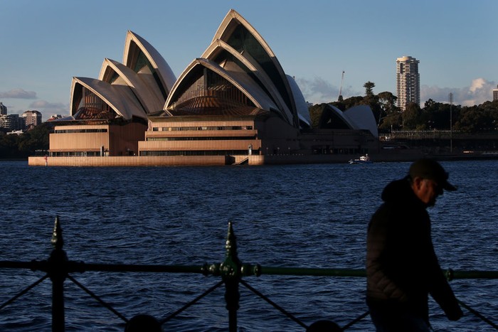 SYDNEY, AUSTRALIA - JUNE 24:  The Opera House cafe area and surrounds are seen empty of people at Circular Quay on June 24, 2021 in Sydney, Australia. A steady increase in Covid-19 cases in Sydney prompted the government to impose greater restrictions including a mandatory mask mandate indoors and limits on gatherings and movement. Several Sydney suburbs have been declared federal Covid-19 hotspots. (Photo by Lisa Maree Williams/Getty Images)