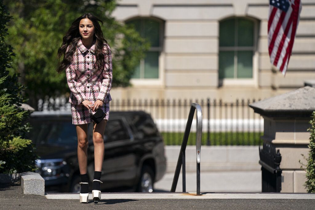 Teen pop star Olivia Rodrigo speaks at the beginning of the daily briefing at the White House in Washington, Wednesday, July 14, 2021. Rodrigo is at the White House to film a vaccination video. (AP Photo/Susan Walsh)