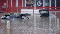 Banjir ini disebabkan hujan deras yang terjadi di Eropa. 