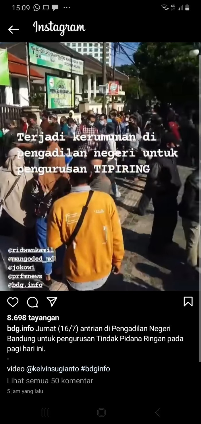 Viral kerumunan pelanggar PPKM darurat di depan PN Bandung