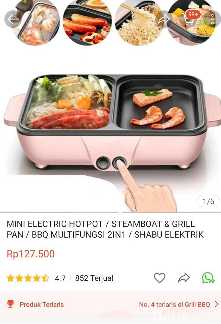 Pan 2 in 1 elektrik untuk masak hot pot dan BBQ