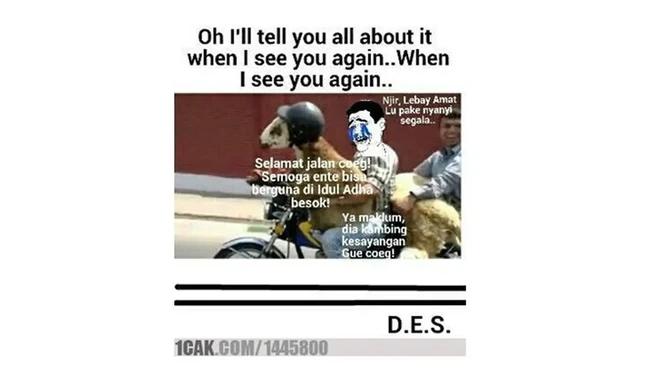 Demi kurban saat Idul Adha, kambing kesayangan pun terpaksa harus direlakan. Kalau kamu Idul Adha tahun ini ikutan berkurban juga nggak? Foto: 1cak.com