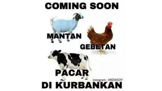 Jadi Idul Adha nanti kamu pilih ngurbanin mantan, gebetan, atau pacar? Atau kamu nggak punya ketiganya? Yaudah nggak apa-apa, berarti Idul Adha saatnya cari pacar atau gebetan baru. Foto: 1cak.com