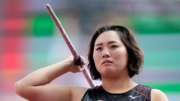 NIIGATA, JAPAN - OCTOBER 01: Haruka Kitaguchi competes in the Womens Javelin Throw final on day one of the 104th JAAF Athletics Championships at Denka Big Swan on October 1, 2020 in Niigata, Japan. (Photo by Kiyoshi Ota/Getty Images)