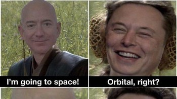Perdebatan apakah Jeff Bezos sudah sampai di antariksa atau di orbital yang lebih rendah. Tapi roket Bezos mencapa ketinggian 100 km, sudah di antariksa. Foto: dok Internet