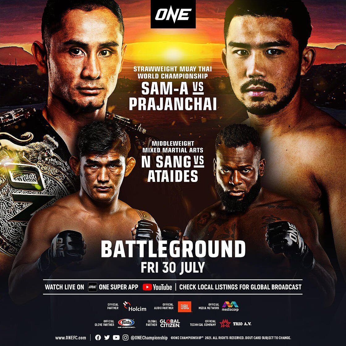 ONE Championship akan kembali dihelat akhir bulan ini. .Bertajuk ONE: BATTLEGROUND, berikut daftar pertarungan yang ada di sana.