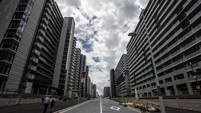 TOKYO, JAPAN - JUNE 20: A general view of the athletes room replica during press preview of the Village Plaza as part of the Olympic and Paralympic Village media tour on June 20, 2021 in Tokyo, Japan. About a month before the opening ceremony of the Tokyo 2020 Olympic Games, preparations for the games are progressing in various places including the athlete village, however, opponents are continuing protests over the situation of COVID-19 and operation costs. (Photo by Takashi Aoyama/Getty Images)