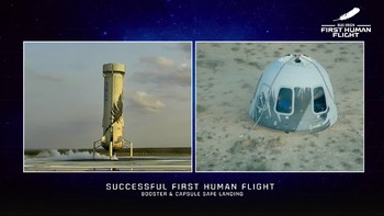 Roket dan kapsul New Shepard setelah mendarat. Foto: Screenshot/YouTube
