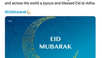 Saya ingin mengucapkan pada kaum Muslim di Inggris sini dan seluruh dunia Idul Adha yang diberkati dan membahagiakan, sebut Perdana Menteri Inggris, Boris Johnson. Foto: Twitter