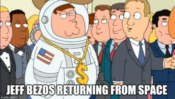 Ketika Jeff Bezos pulang dari luar angkasa. Foto: dok Internet  
