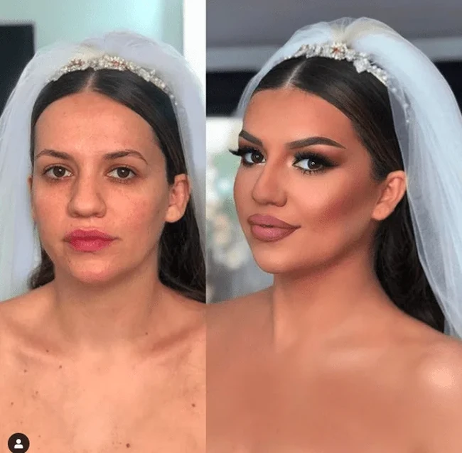 Makeup artist dan influencer kecantikan Arber Bytyqikerap mengunggah hasil karyanya merias para pengantin. Dia juga menyertakan foto sebelum dan sesudah pengantin tersebut dirias olehnya. Foto: Dok. Instagram @arber_bytyqi_mua