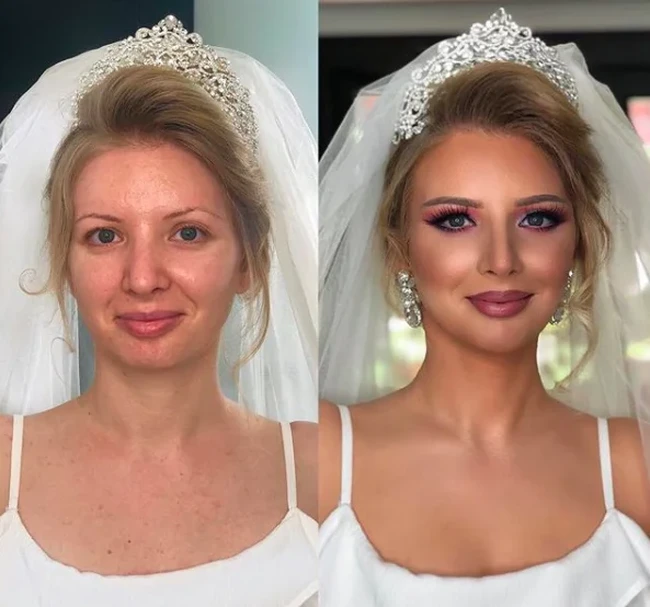 Contouring yang sempurna membuat penampilan wanita ini jadi terlihat manglingi saat menikah. Foto: Dok. Instagram @arber_bytyqi_mua