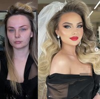 Jerawat yang sebelumnya menghiasi wajah sang pengantin tertutup sempurna dengan makeup dari Arber Bytyqi.  Foto: Dok. Instagram @arber_bytyqi_mua