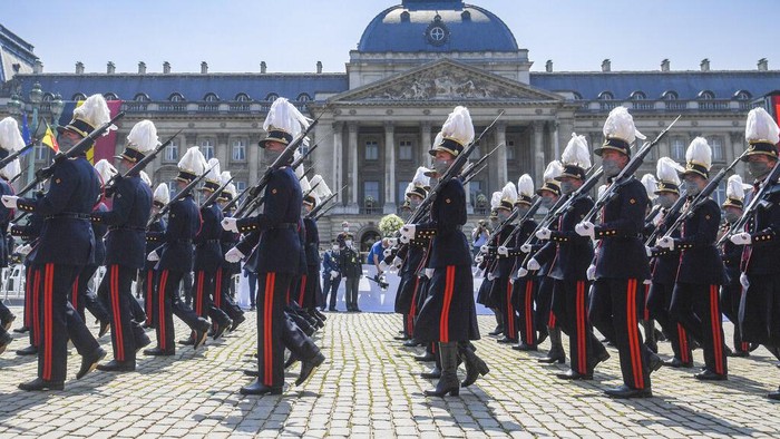 Belgium National Day Belgium's Royal Family, from left, Princess Eleonore, Prince Gabriel, Queen Mathilde, King Philippe, Crown Princess Elisabeth and Prince Emmanuel leave after a religious service at the St. Gudula cathedral in Brussels, Wednesday, July 21, 2021. Belgium celebrates its National Day on Wednesday in a scaled down version due to coronavirus, COVID-19 measures. (AP Photo/Olivier Matthys)