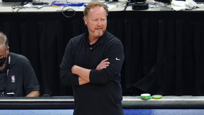 Milwaukee Bucks head coach Mike Budenholzer watches form the bench during the first half of Game 6 of basketballs NBA Finals against the Phoenix Suns in Milwaukee, Tuesday, July 20, 2021. (AP Photo/Paul Sancya)