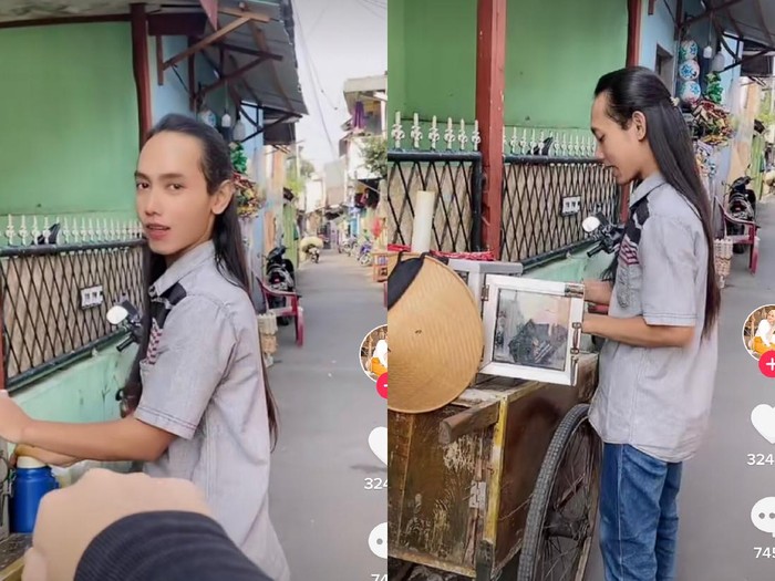 Penjual jamu keliling berambut panjang viral di media sosial.
