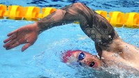 Atlet renang asal Inggris, Adam Peaty tengah menjalani sesi latihan di Tokyo Aquatics Center pada Olimpiade Tokyo 2020, di Tokyo, Jepang. AP Photo/Matthias Schrader.