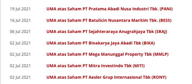 Saham kategori UMA Juli 2021, BEI Saham kategori UMA Juli 2021, BEI