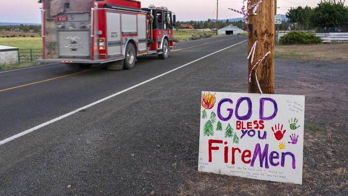 A home destroyed by the Bootleg Fire is seen here on Wednesday, July 21, 2021 near Bly, Ore. (AP Photo/Nathan Howard)
