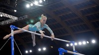 Aksi Asia DAmato  dari Italia saat berlatih. Senam artistik menjadi kategori dalam olahraga senam yang dipertandingkan sejak Olimpiade era modern. AP Photo/Natacha Pisarenko  