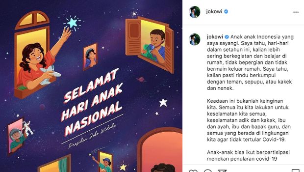 Ucapan Hari Anak Nasional (Tangkapan Layar Instagram @jokowi)