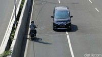 Ia tampak santai dan tanpa rasa takut melanggar lalu lintas ini.  