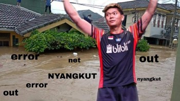 Meme Praveen melihat aneka komentar netizen yang membanjiri Twitter. Dari mulai kok nyangkut di net, error dan kok out keluar lapangan (Foto: Twitter)