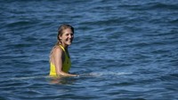 Pantai Tsurigasaki yang berada di kota Ichinomiya, Prefektur Chiba, yang diilih menjadi venue surfing Olimpiade Tokyo. (AFP/OLIVIER MORIN)