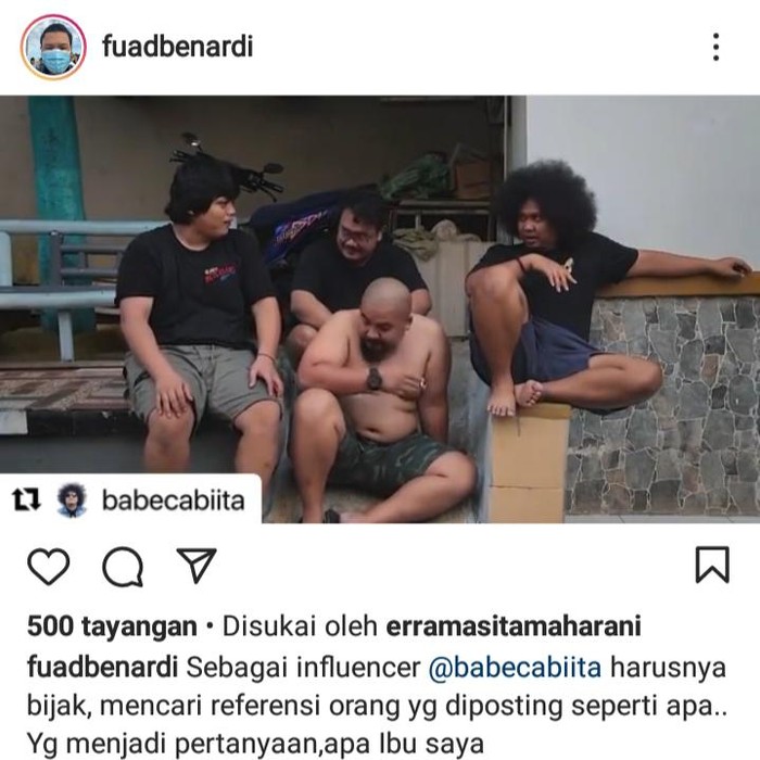 Video parodi Mensos Tri Rismaharini (Risma) yang dibuat Babe Cabita dan timnya berbuntut panjang. Meski Babe sudah meminta maaf, video itu mendapat protes dari Fuad Benardi, anak Risma.