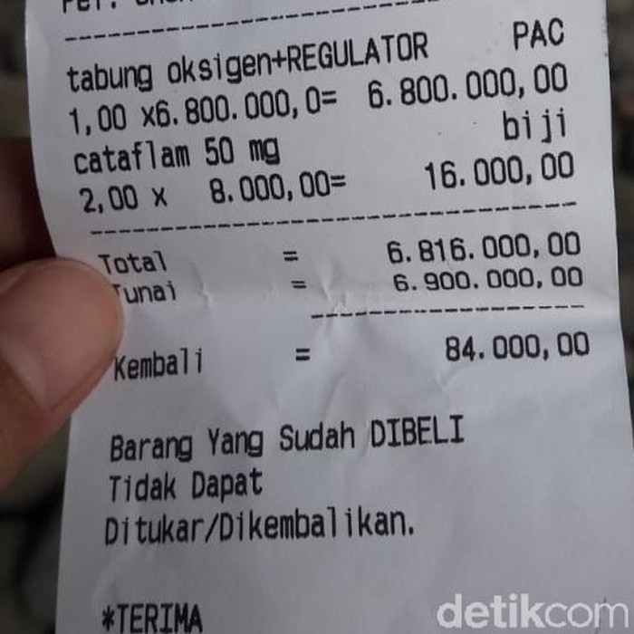 Harga satu set tabung oksigen ukuran 1 meter kubik di Pekalongan sempat capai Rp 6,8 juta.
