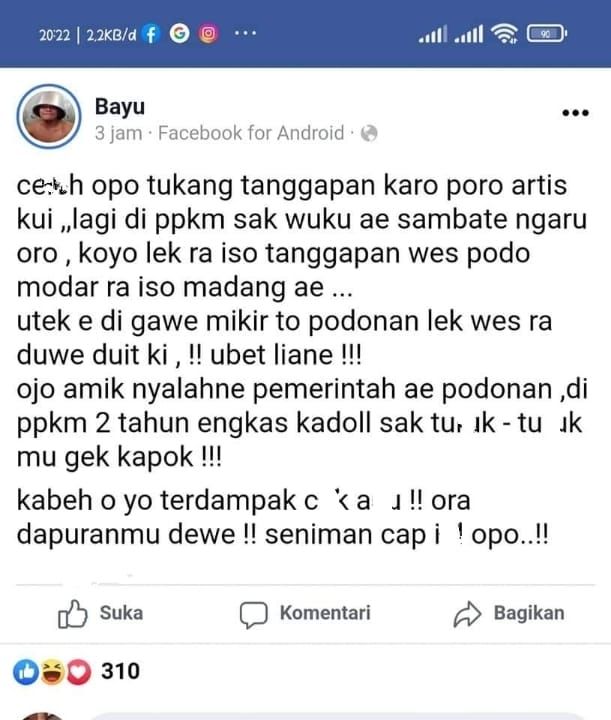kades di trenggalek hina pekerja seni