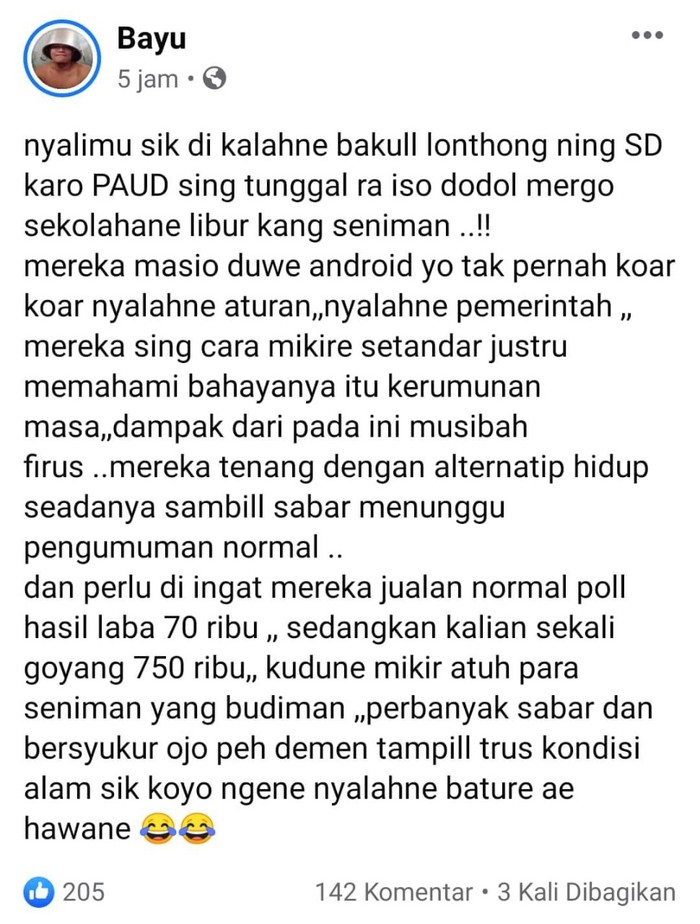 kades di trenggalek hina pekerja seni