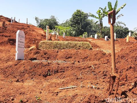 Lahan pemakanan khusus COVID-19 di TPU Pondok Rajeg Kabupaten Bogor mulai menyempir. Berikut foto-foto terkininya!