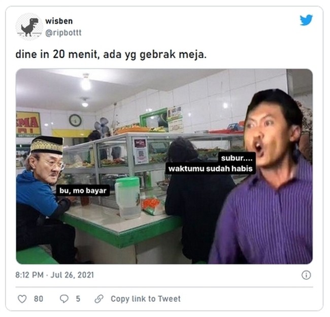 Kalau lagi makan enak-enak terus tiba-tiba ada yang gebrak meja sambil ngomong teriak-teriak gini sih kira-kira kamu bakal kabur nggak? Kayaknya belum 20 menit juga kalau ada yang kayak gitu udah deh mending pulang aja. Foto: Twitter