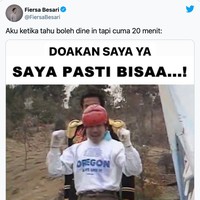Ketika peraturan makan di tempat cuma dibolehin 20 menit aja. Alhasil makannya serasa lagi ikutan lomba. Yuk bisa yuk.. Foto: Twitter