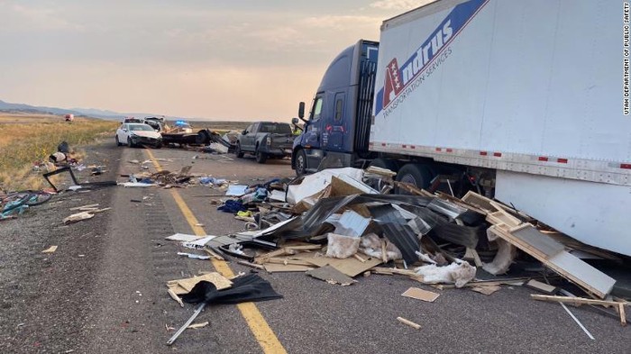 A sandstorm in Millard County, Utah, caused reduced visibility and led to a series of crashes on I-15 Sunday, officials said. (Utah Department of Public Safety via CNN)