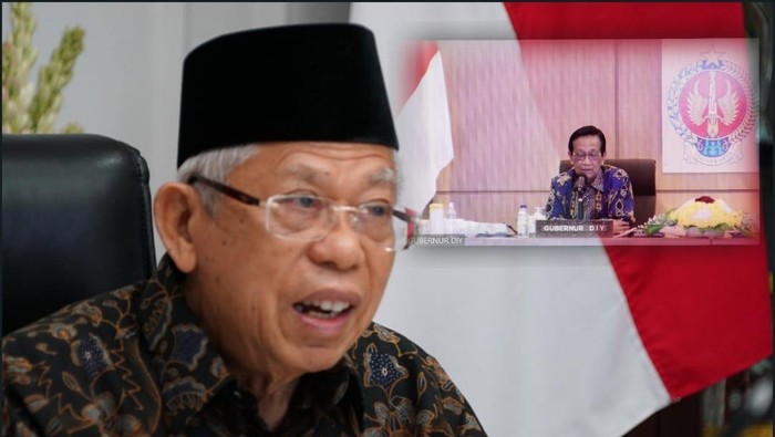 Wapres Maruf Amin saat rakor virtual dengan Satgas COVID-19 DI Yogyakarta, Rabu (28/7/2021).