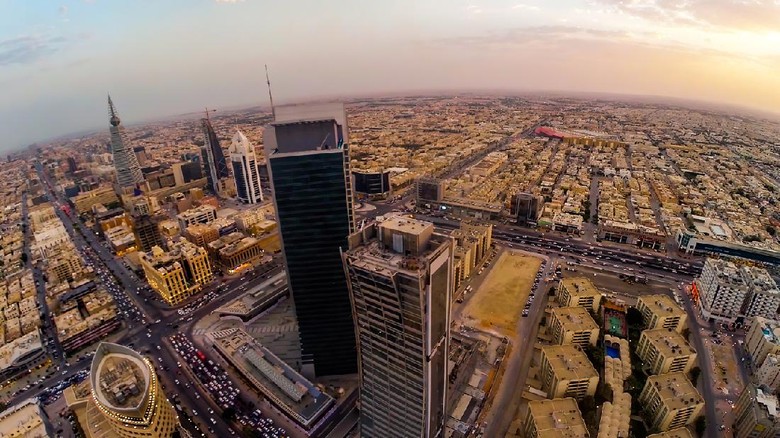 Riyadh, Saudi Arabia Aerial view of Riyadh downtown with landscape view for olaya district and king fahad street