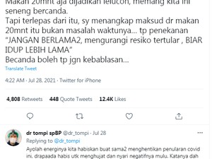 Aturan Makan 20 Menit Dijadikan Lelucon, dr Tompi Beri Komentar