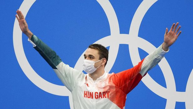 Kristof Milak perenang Hungaria menang medali emas di nomor 200 m gaya kupu-kupu pria, Olimpiade Tokyo 2020.